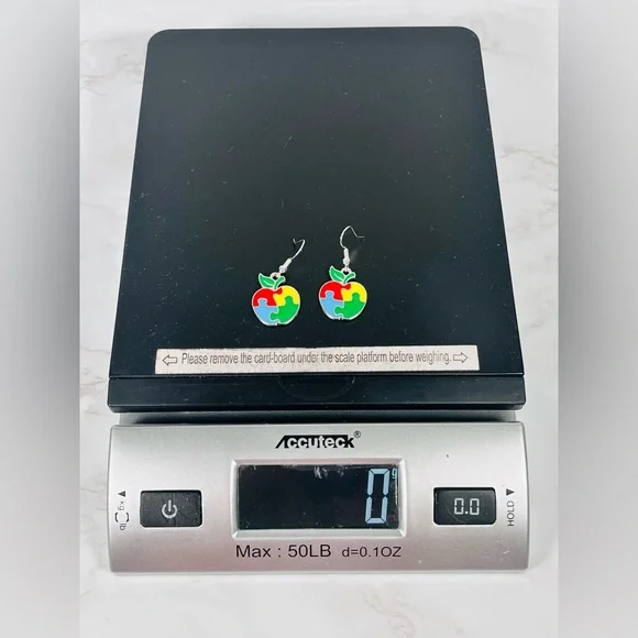 Autism Puzzle Piece Apple Earrings - Picture 6 of 8